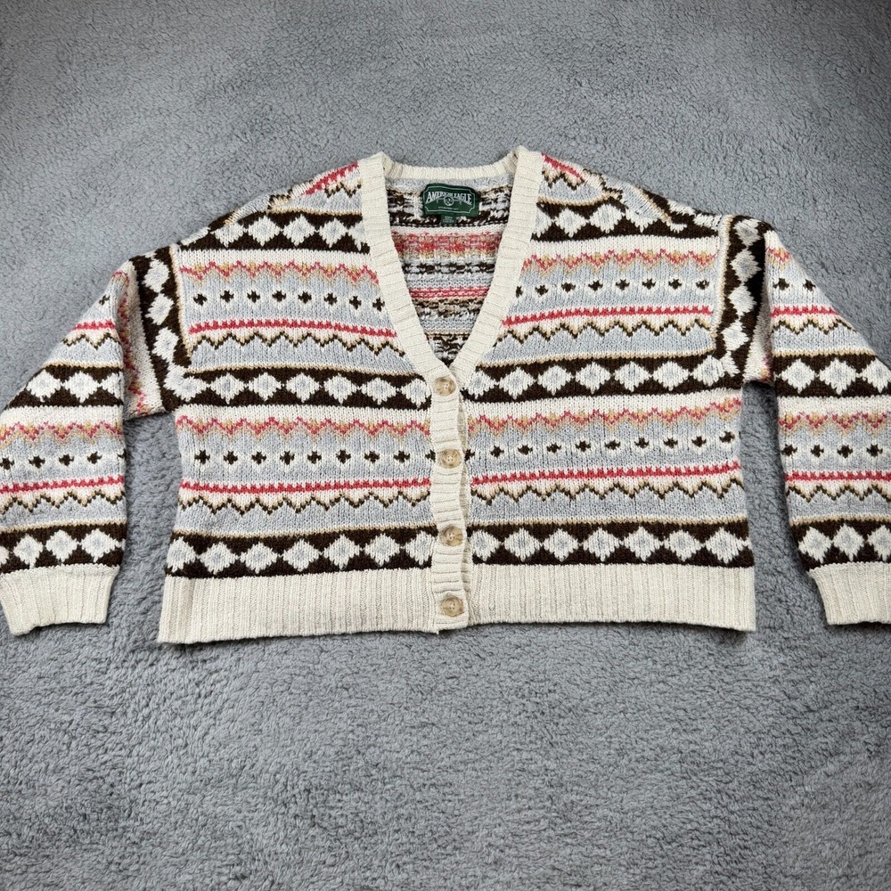 American Eagle Crop Cardigan Southwestern Button Up Babydoll Cozy Sweater M Y2K